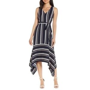 Vince Camuto Handkerchief Hem Stripe Crepe Dress